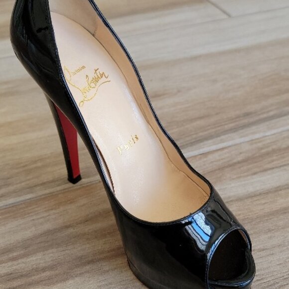 Christian Louboutin 150 Lady Peep Black Patent Leather Shoe Eur.35 - Picture 7 of 16